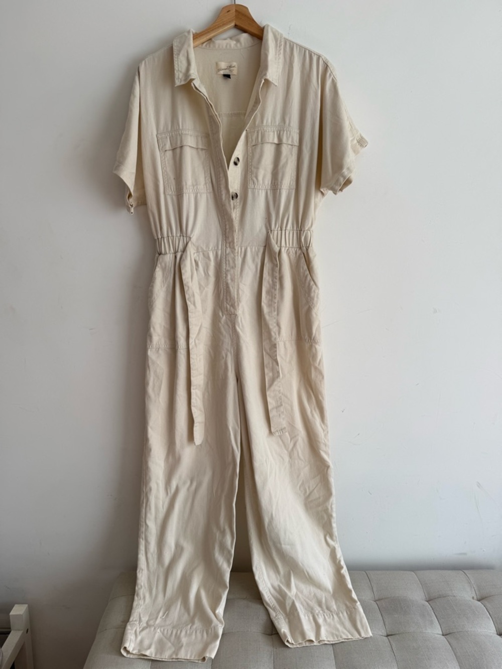 Universal Thread Cream Short-Sleeve Utility Jumpsuit with Tie Waist